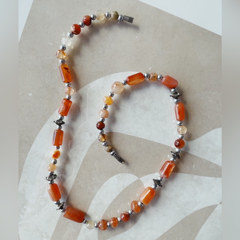 Vintage coral coloured stone necklace